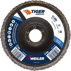Weiler - 40 Grit, 5" Disc Diam, 7/8" Center Hole, Type 27 Zirconia Alumina Flap Disc - 12,000 Max RPM, Phenolic Backing, Arbor Attaching System, Coated - Apex Tool & Supply