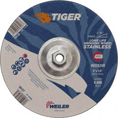 Weiler - 24 Grit, 9" Wheel Diam, Type 27 Depressed Center Wheel - Medium Grade, Aluminum Oxide, R Hardness, 6,600 Max RPM - Apex Tool & Supply