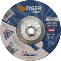 Weiler - 60 Grit, 6" Wheel Diam, Type 27 Depressed Center Wheel - Medium Grade, Aluminum Oxide, S Hardness, 10,200 Max RPM - Apex Tool & Supply