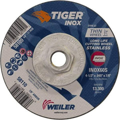 Weiler - 60 Grit, 4-1/2" Wheel Diam, Type 27 Depressed Center Wheel - Medium Grade, Aluminum Oxide, S Hardness, 13,300 Max RPM - Apex Tool & Supply