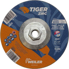 Weiler - 24 Grit, 6" Wheel Diam, Type 27 Depressed Center Wheel - Hard Grade, Zirconia Alumina, T Hardness, 10,200 Max RPM - Apex Tool & Supply