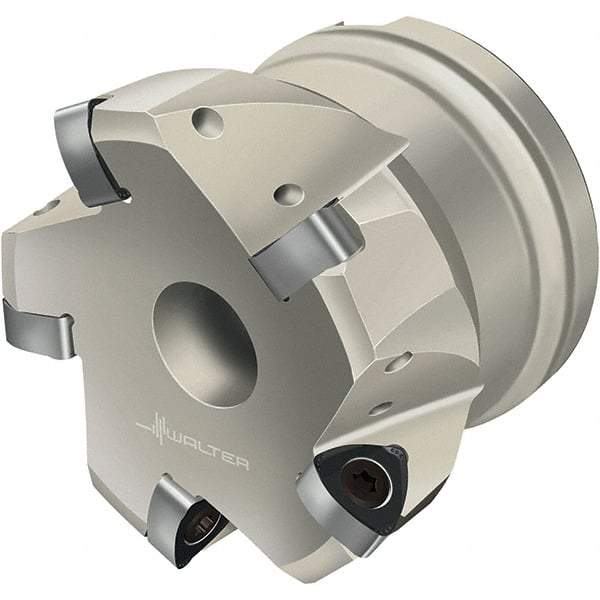 Walter - 52mm Cut Diam, 22mm Arbor Hole, 1mm Max Depth of Cut, Indexable Chamfer & Angle Face Mill - 4 Inserts, P23696 Insert, Right Hand Cut, 4 Flutes, Through Coolant, Series Xtra-tec - Apex Tool & Supply