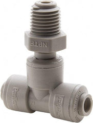 Parker - 3/8" Outside Diam, 1/4 NPTF, Acetal Push-to-Connect Tube Male Swivel Branch Tee - 300 Max psi, Gray - Apex Tool & Supply