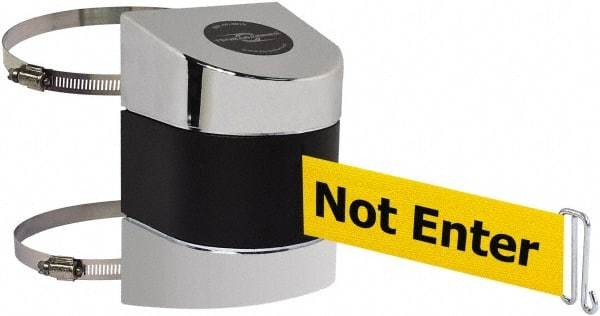 Tensator - 5" High x 3" Long x 3" Wide Barricade Tape Dispenser - Steel, Black Powdercoat Finish, Chrome, Use with Tensabarrier - Apex Tool & Supply