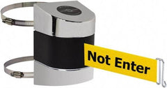 Tensator - 5" High x 3" Long x 3" Wide Barricade Tape Dispenser - Steel, Black Powdercoat Finish, Chrome, Use with Tensabarrier - Apex Tool & Supply