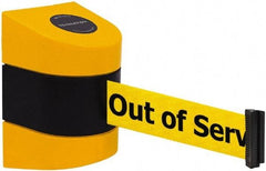 Tensator - 5" High x 3" Long x 3" Wide Barricade Tape Dispenser - Steel, Black Powdercoat Finish, Black/Yellow, Use with Tensabarrier - Apex Tool & Supply