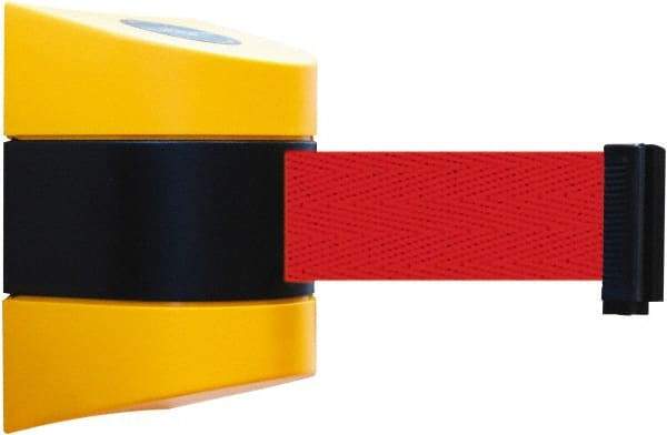 Tensator - 5" High x 3" Long x 3" Wide Barricade Tape Dispenser - Steel, Black Powdercoat Finish, Black/Yellow, Use with Tensabarrier - Apex Tool & Supply