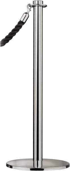 Tensator - 34" High, 2" Pole Diam, Barrier Post Base - 14" Base Diam, Round Stainless Steel Base, Satin Chrome (Color) Steel Post, For Outdoor Use - Apex Tool & Supply
