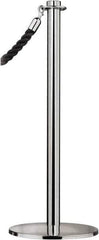 Tensator - 34" High, 2" Pole Diam, Barrier Post Base - 14" Base Diam, Round Stainless Steel Base, Satin Chrome (Color) Steel Post, For Outdoor Use - Apex Tool & Supply