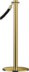 Tensator - 34" High, 2" Pole Diam, Barrier Post Base - 14" Base Diam, Round Stainless Steel Base, Polished Brass (Color) Steel Post, For Outdoor Use - Apex Tool & Supply
