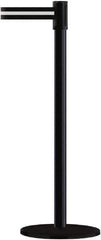 Tensator - 38" High, 2" Pole Diam, Barricade Tape Dispenser - 14" Base Diam, Round Plastic Base, Black Steel Post, 7-1/2' x 1-7/8" Tape, Single Line Tape, For Outdoor Use - Apex Tool & Supply