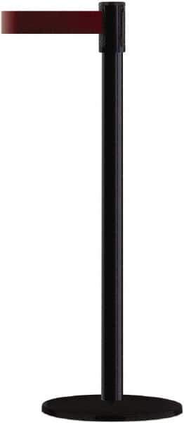 Tensator - 38" High, 2" Pole Diam, Barricade Tape Dispenser - 14" Base Diam, Round Plastic Base, Black Steel Post, 13' x 1-7/8" Tape, Single Line Tape, For Outdoor Use - Apex Tool & Supply
