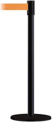 Tensator - 38" High, 2" Pole Diam, Barricade Tape Dispenser - 14" Base Diam, Round Plastic Base, Black Steel Post, 13' x 1-7/8" Tape, Single Line Tape, For Outdoor Use - Apex Tool & Supply