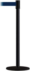 Tensator - 38" High, 2" Pole Diam, Barricade Tape Dispenser - 14" Base Diam, Round Plastic Base, Black Steel Post, 13' x 1-7/8" Tape, Single Line Tape, For Outdoor Use - Apex Tool & Supply