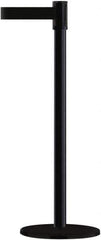 Tensator - 38" High, 2" Pole Diam, Barricade Tape Dispenser - 14" Base Diam, Round Plastic Base, Black Steel Post, 13' x 1-7/8" Tape, Single Line Tape, For Outdoor Use - Apex Tool & Supply