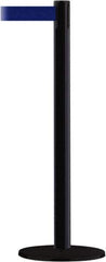 Tensator - 38" High, 2-1/2" Pole Diam, Barricade Tape Dispenser - 14" Base Diam, Round Stainless Steel Base, Black Steel Post, 13' x 1-7/8" Tape, Single Line Tape, For Outdoor Use - Apex Tool & Supply