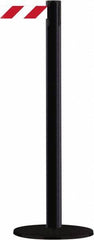 Tensator - 38" High, 2-1/2" Pole Diam, Barricade Tape Dispenser - 14" Base Diam, Round Stainless Steel Base, Black Steel Post, 13' x 1-7/8" Tape, Single Line Tape, For Outdoor Use - Apex Tool & Supply