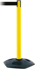 Tensator - 38" High, 2-1/2" Pole Diam, Barricade Tape Dispenser - 14" Base Diam, Round Rubber Base, Yellow Polymer Post, 7-1/2' x 1-7/8" Tape, Single Line Tape, For Outdoor Use - Apex Tool & Supply