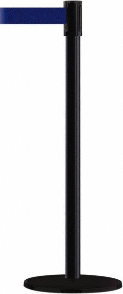Tensator - 38" High, 2" Pole Diam, Barricade Tape Dispenser - 14" Base Diam, Round Plastic Base, Black Steel Post, 13' x 1-7/8" Tape, Single Line Tape, For Outdoor Use - Apex Tool & Supply