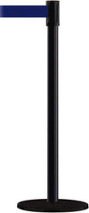 Tensator - 38" High, 2" Pole Diam, Barricade Tape Dispenser - 14" Base Diam, Round Plastic Base, Black Steel Post, 7-1/2' x 1-7/8" Tape, Single Line Tape, For Outdoor Use - Apex Tool & Supply