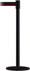 Tensator - 38" High, 2" Pole Diam, Barricade Tape Dispenser - 14" Base Diam, Round Plastic Base, Black Steel Post, 7-1/2' x 1-7/8" Tape, Single Line Tape, For Outdoor Use - Apex Tool & Supply