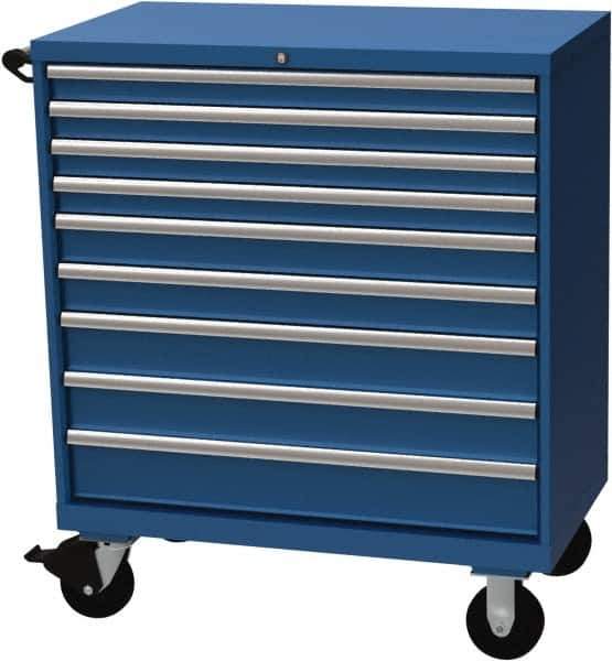LISTA - 9 Drawer 440 Lb Capacity Steel Tool Roller Cabinet - 40-1/4" Wide x 47-3/8" High x 22-1/2" Deep, Roller Bearing Drawer Slides, Blue - Apex Tool & Supply
