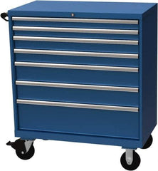 LISTA - 7 Drawer 440 Lb Capacity Steel Tool Roller Cabinet - 40-1/4" Wide x 47-3/8" High x 22-1/2" Deep, Roller Bearing Drawer Slides, Blue - Apex Tool & Supply
