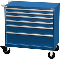 LISTA - 6 Drawer 440 Lb Capacity Steel Tool Roller Cabinet - 40-1/4" Wide x 41-1/2" High x 22-1/2" Deep, Roller Bearing Drawer Slides, Blue - Apex Tool & Supply