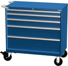 LISTA - 5 Drawer 440 Lb Capacity Steel Tool Roller Cabinet - 40-1/4" Wide x 41-1/2" High x 22-1/2" Deep, Roller Bearing Drawer Slides, Blue - Apex Tool & Supply