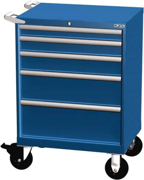 LISTA - 5 Drawer 165 Lb Capacity Steel Tool Roller Cabinet - 28-1/4" Wide x 41-1/2" High x 22-1/2" Deep, Roller Bearing Drawer Slides, Blue - Apex Tool & Supply