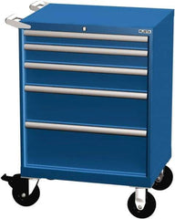 LISTA - 5 Drawer 165 Lb Capacity Steel Tool Roller Cabinet - 28-1/4" Wide x 41-1/2" High x 22-1/2" Deep, Roller Bearing Drawer Slides, Blue - Apex Tool & Supply