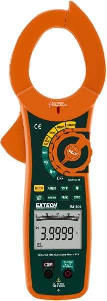 Extech - MA1500, CAT IV, Digital True RMS Auto Ranging Clamp Meter with 2" Clamp On Jaws - 750 VAC, 1000 VDC, 1500 AC/DC Amps, Measures Voltage, Capacitance, Current, Frequency, Resistance - Apex Tool & Supply