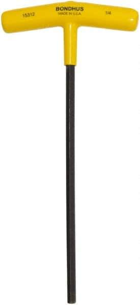 Bondhus - 1/4" Hex, T-Handle Cushion Grip, Hex Key - 9" OAL, Protanium High Torque Steel, Inch System of Measurement - Apex Tool & Supply