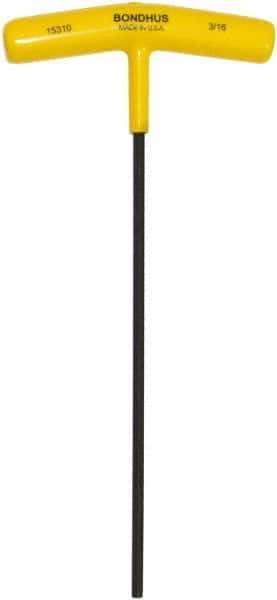 Bondhus - 3/16" Hex, T-Handle Cushion Grip, Hex Key - 9" OAL, Protanium High Torque Steel, Inch System of Measurement - Apex Tool & Supply