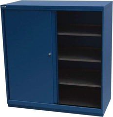 LISTA - 4 Shelf Sliding Door Storage Cabinet - Steel, 56-1/2" Wide x 28-1/2" Deep x 59-1/2" High, Blue - Apex Tool & Supply