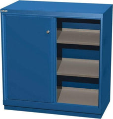 LISTA - 3 Shelf Sliding Door Storage Cabinet - Steel, 40-1/4" Wide x 22-1/2" Deep x 41-3/4" High, Blue - Apex Tool & Supply
