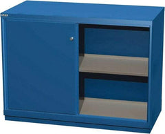 LISTA - 2 Shelf Sliding Door Storage Cabinet - Steel, 56-1/2" Wide x 28-1/2" Deep x 41-3/4" High, Blue - Apex Tool & Supply