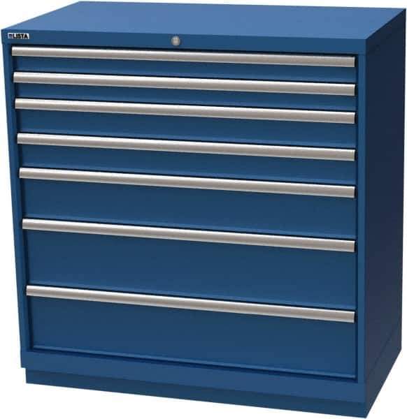 LISTA - 7 Drawer, Modular Storage Cabinet - Steel, 40-1/4" Wide x 22-1/2" Deep x 41-3/4" High, Blue - Apex Tool & Supply