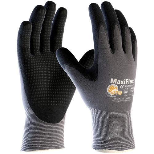 ‎34-844/XXS MaxiFlex Seamless Knits - MaxiFlex Endurance - 15G Gry Nylon Shell - Black MicroFoam Nitrile Dot - Exact Industrial Supply