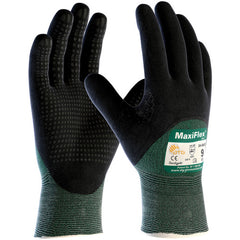 ‎34-8453/S Gloves for Cut Protection - MaxiFlex Cut - Green Eng Yarn - Black 3/4 MicroFoam Nitrile Dot Grip - A2 - Exact Industrial Supply