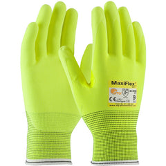 ‎34-8743FY/M Cut Resistant Gloves - MaxiFlex Cut - HiVis Yellow Eng Yarn Shell & Nitrile MicroFoam Grip - A2 - Exact Industrial Supply