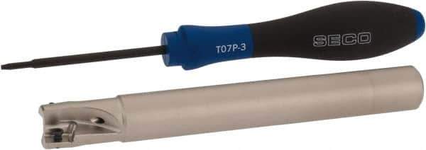 Seco - 5/8" Cut Diam, 0.354" Max Depth of Cut, 5/8" Shank Diam, 5.315" OAL, Indexable Square Shoulder End Mill - XO.X 10T3.. Inserts, Cylindrical Shank, 90° Lead Angle, Through Coolant, Series Turbo 10 - Apex Tool & Supply
