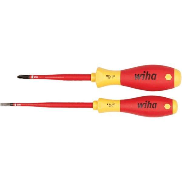 Wiha - 2 Piece Slotted, Phillips & Square Screwdriver Set - Bit Sizes: Philips #2, Comes in Vinyl Pouch - Apex Tool & Supply