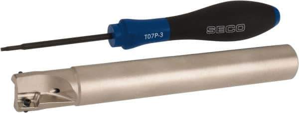 Seco - 3/4" Cut Diam, 0.354" Max Depth of Cut, 3/4" Shank Diam, 5.906" OAL, Indexable Square Shoulder End Mill - XO.X 10T3.. Inserts, Cylindrical Shank, 90° Lead Angle, Through Coolant, Series Turbo 10 - Apex Tool & Supply
