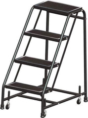 Ballymore - 38" 4 Step Ladder - Rolling Safety Ladder, 450 Lb Capacity, 38" Platform Height, 30" Base Width x 31" Base Depth, Perforated Tread - Apex Tool & Supply