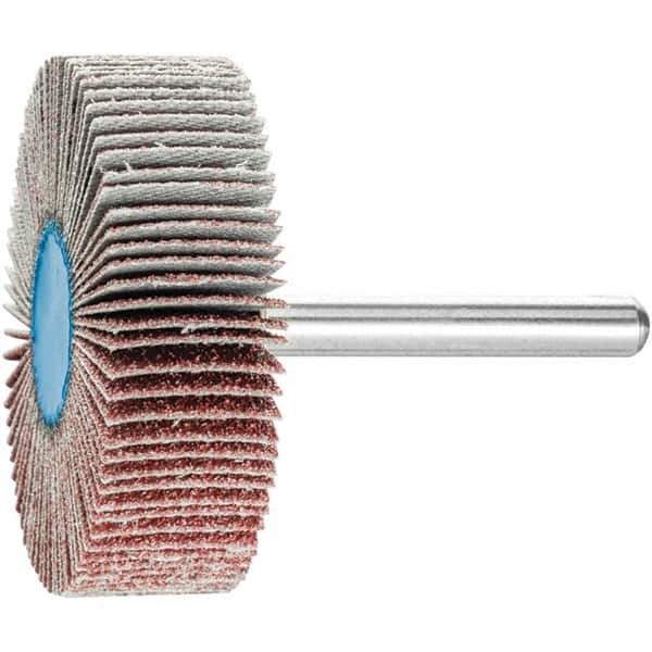PFERD - 2" Diam x 1/2" Face Width, Aluminum Oxide Coated Mounted Flap Wheel - 1/4" Shank Mount, 60 Grit, 23,000 Max RPM - Apex Tool & Supply
