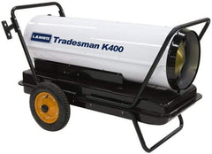 LB White - 400,000 BTU Rating, Multi-Fuel Forced Air Heater with Thermostat - 9,000 Sq Ft Max Heating Area, 29 Gal Capacity, Fuel with Kerosene, #1 Diesel & Jet A Fuel - Apex Tool & Supply