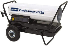 LB White - 125,000 BTU Rating, Multi-Fuel Forced Air Heater with Thermostat - 3,000 Sq Ft Max Heating Area, 10 Gal Capacity, Fuel with Kerosene, #1 Diesel & Jet A Fuel - Apex Tool & Supply