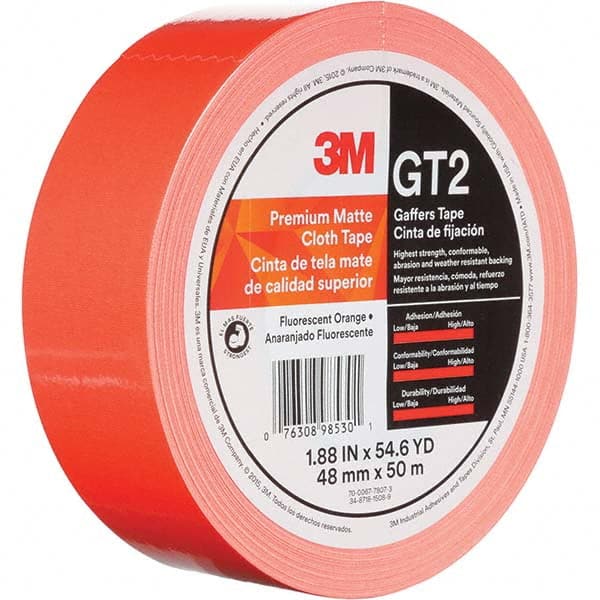 3M - 50m x 48mm x 11 mil Fluorescent Orange Cotton Cloth Gaffers Tape - Apex Tool & Supply