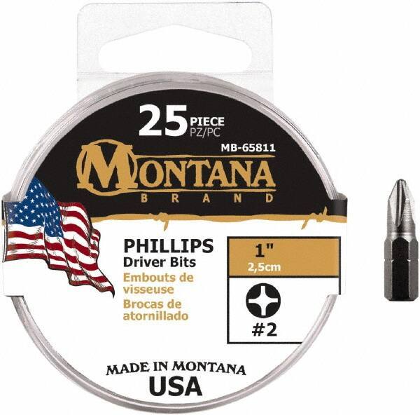Montana - #2 Phillips Screwdriver Bit - 1/4" Hex Drive, 1" OAL - Apex Tool & Supply
